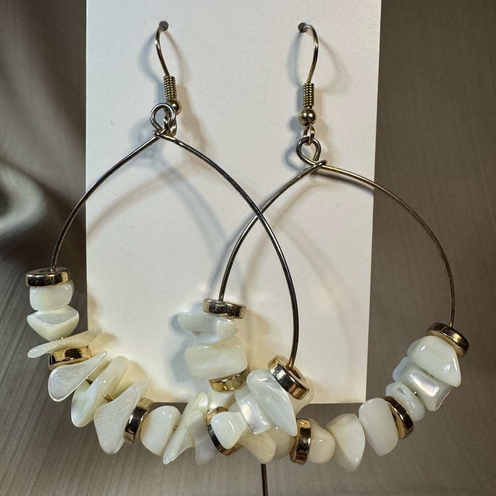 Park Lane White and Gold Stone Hoop Earrings